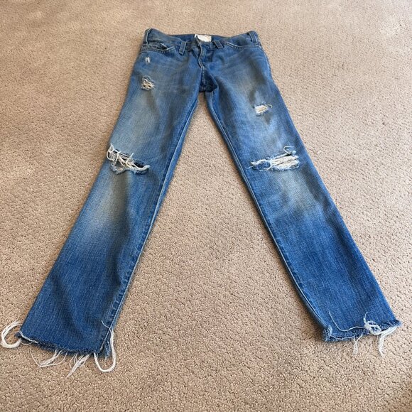 Current/Elliott Boyfriend Jeans Tattered Destroy Boho Raw Hem Size 24 #1968-0001 - Picture 5 of 13